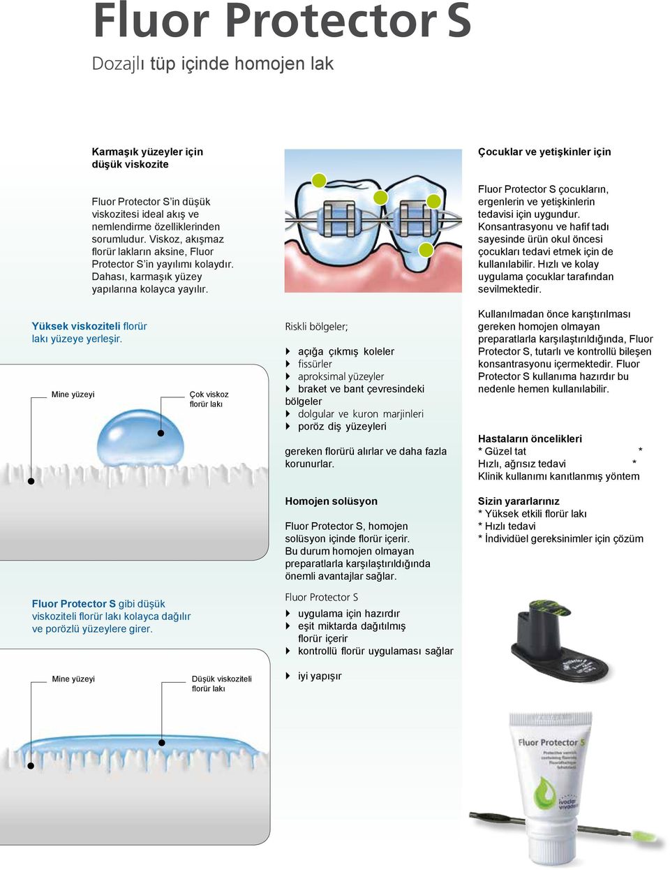 Çocuklar ve yetişkinler için Fluor Protector S çocukların, ergenlerin ve yetişkinlerin tedavisi için uygundur.