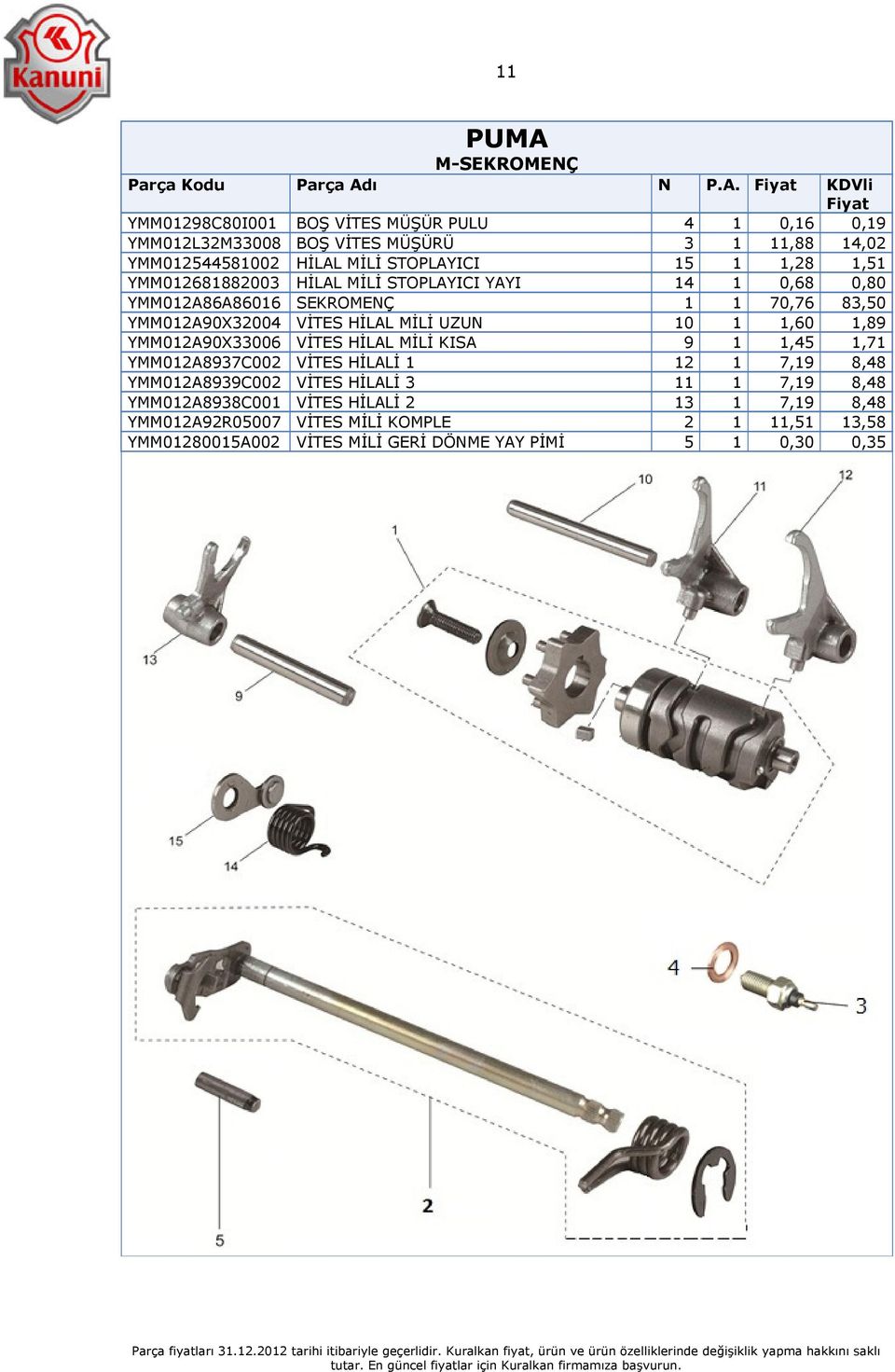 1,60 1,89 YMM012A90X33006 VİTES HİLAL MİLİ KISA 9 1 1,45 1,71 YMM012A8937C002 VİTES HİLALİ 1 12 1 7,19 8,48 YMM012A8939C002 VİTES HİLALİ 3 11 1 7,19 8,48