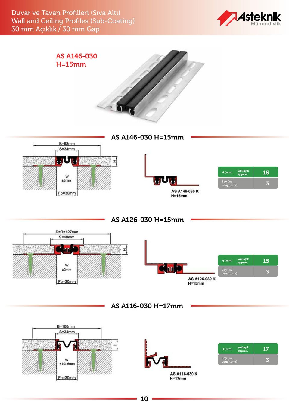 Açıklık / 0 mm Gap AS A146-00 H=15mm AS