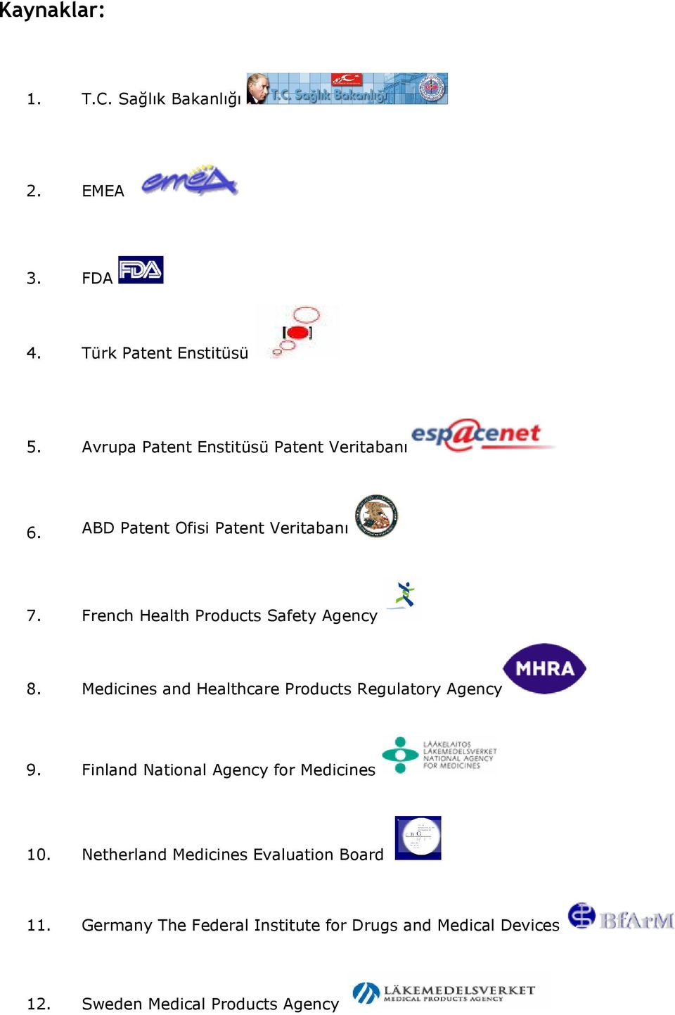 French Health Products Safety Agency 8. Medicines and Healthcare Products Regulatory Agency 9.