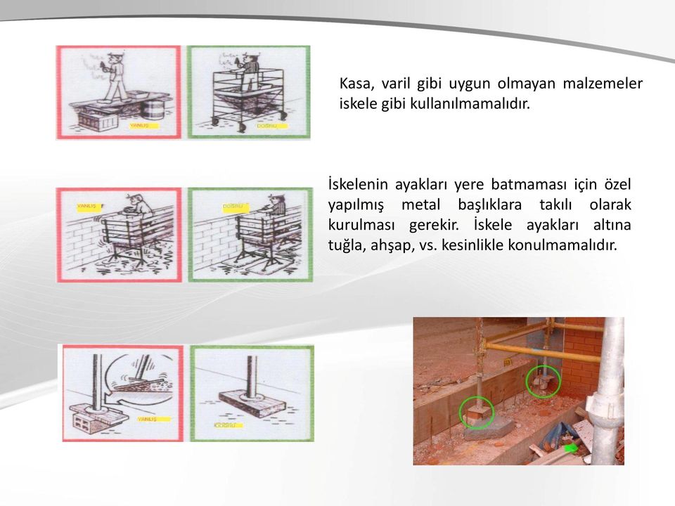 İskelenin ayakları yere batmaması için özel yapılmış metal