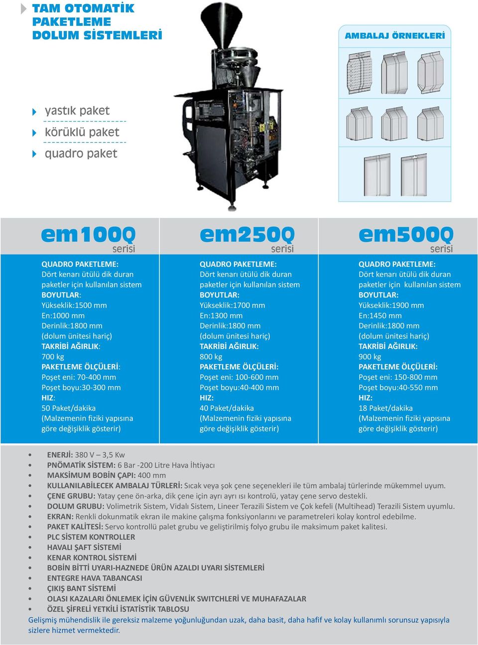 En:1300 mm 800 kg Poşet eni: 100-600 mm Poşet boyu:40-400 mm 40 Paket/dakika QUADRO PAKETLEME: Dört kenarı ütülü dik duran paketler için kullanılan sistem Yükseklik:1900 mm En:1450 mm 900 kg Poşet