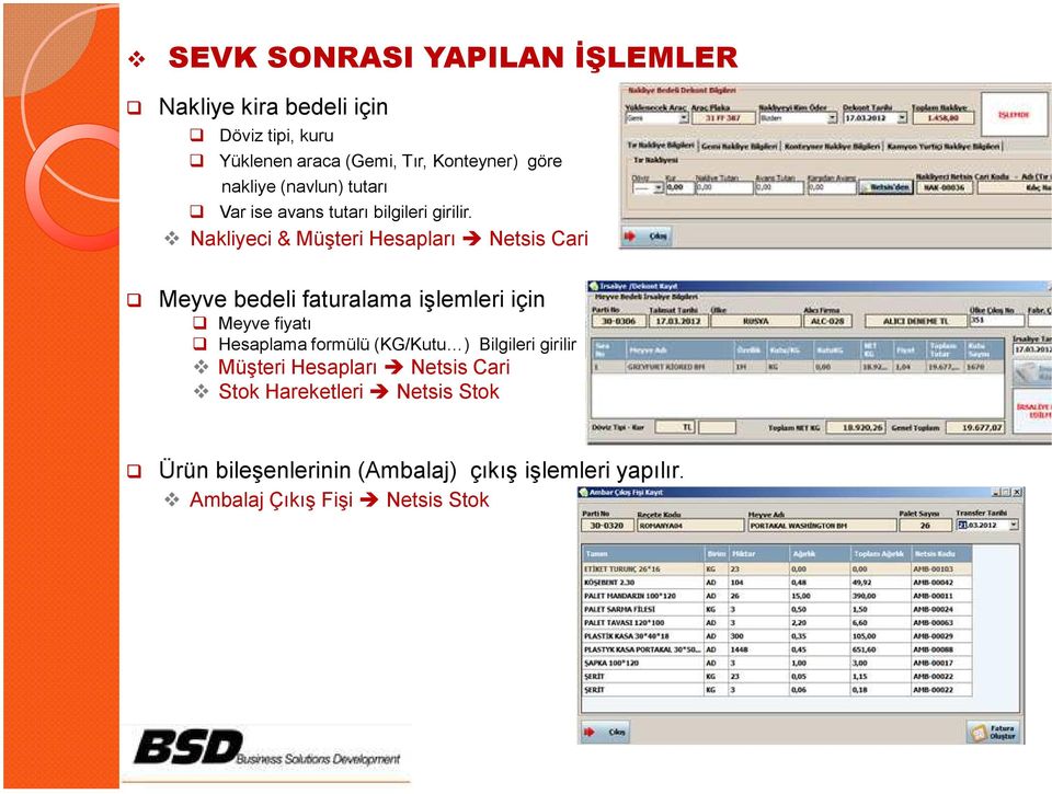 Nakliyeci & Müşteri Hesapları Netsis Cari Meyve bedeli faturalama işlemleri için Meyve fiyatı Hesaplama formülü