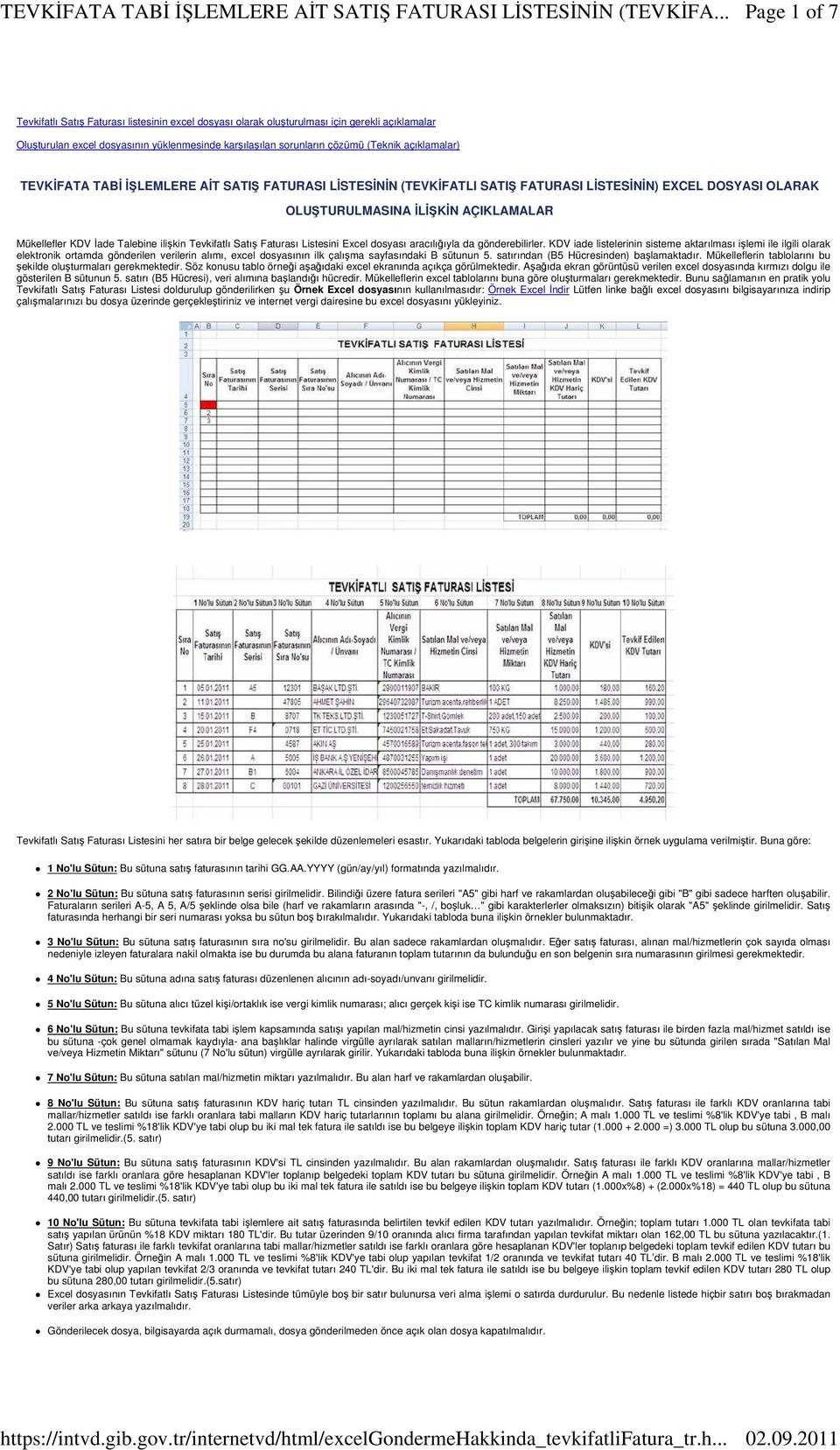 ilişkin Tevkifatlı Satış Faturası Listesini Excel dosyası aracılığıyla da gönderebilirler.