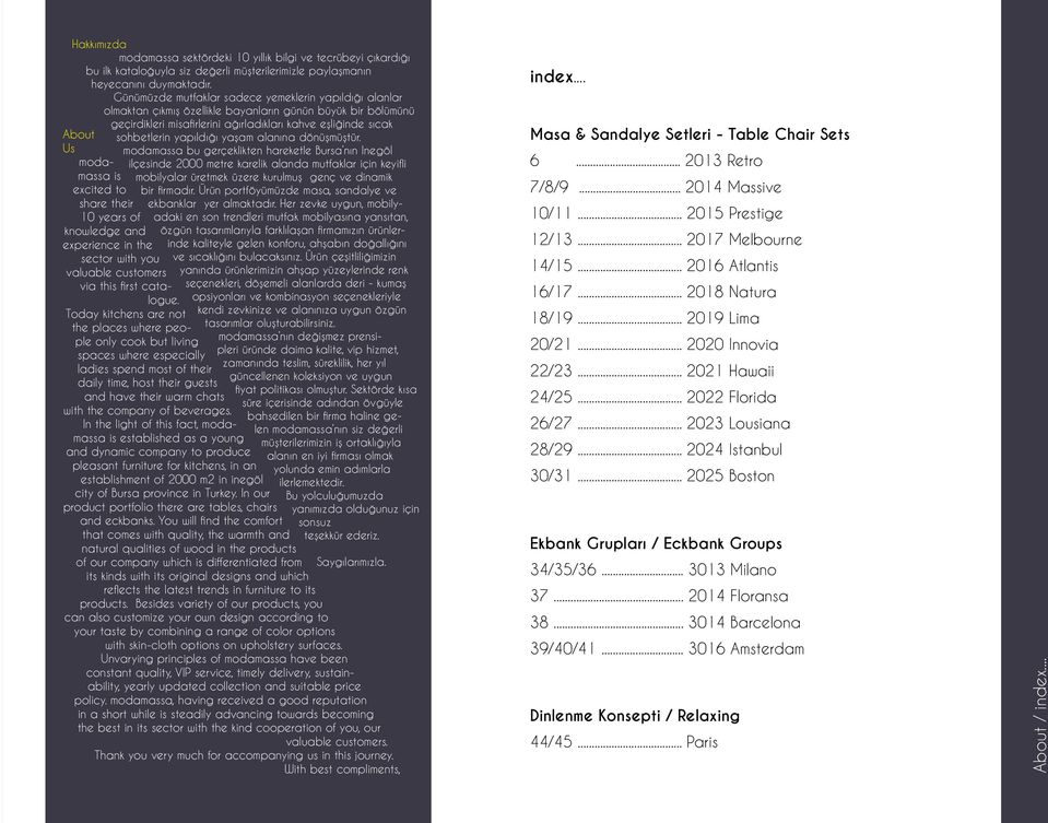 yapıldığı yaşam alanına dönüşmüştür. About Us modamassa is excited to share their 10 years of knowledge and experience in the sector with you valuable customers via this first catalogue.