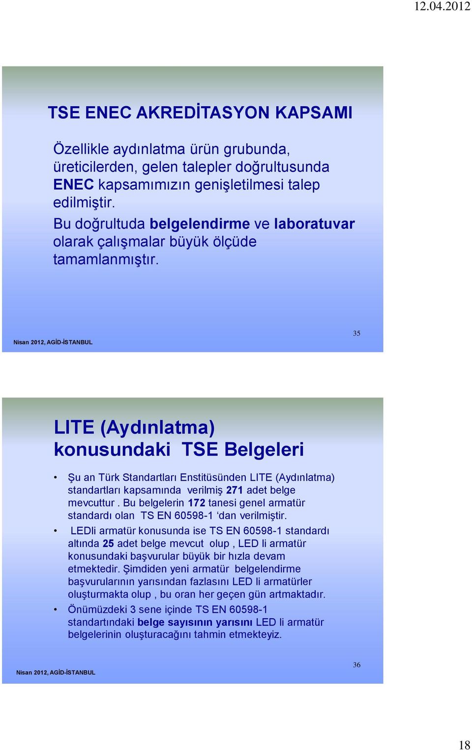 35 LITE (Aydınlatma) konusundaki TSE Belgeleri Şu an Türk Standartları Enstitüsünden LITE (Aydınlatma) standartları kapsamında verilmiş 271 adet belge mevcuttur.