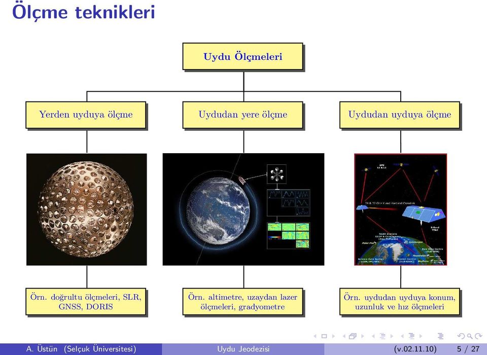 altimetre, uzaydan lazer ölçmeleri, gradyometre Örn.
