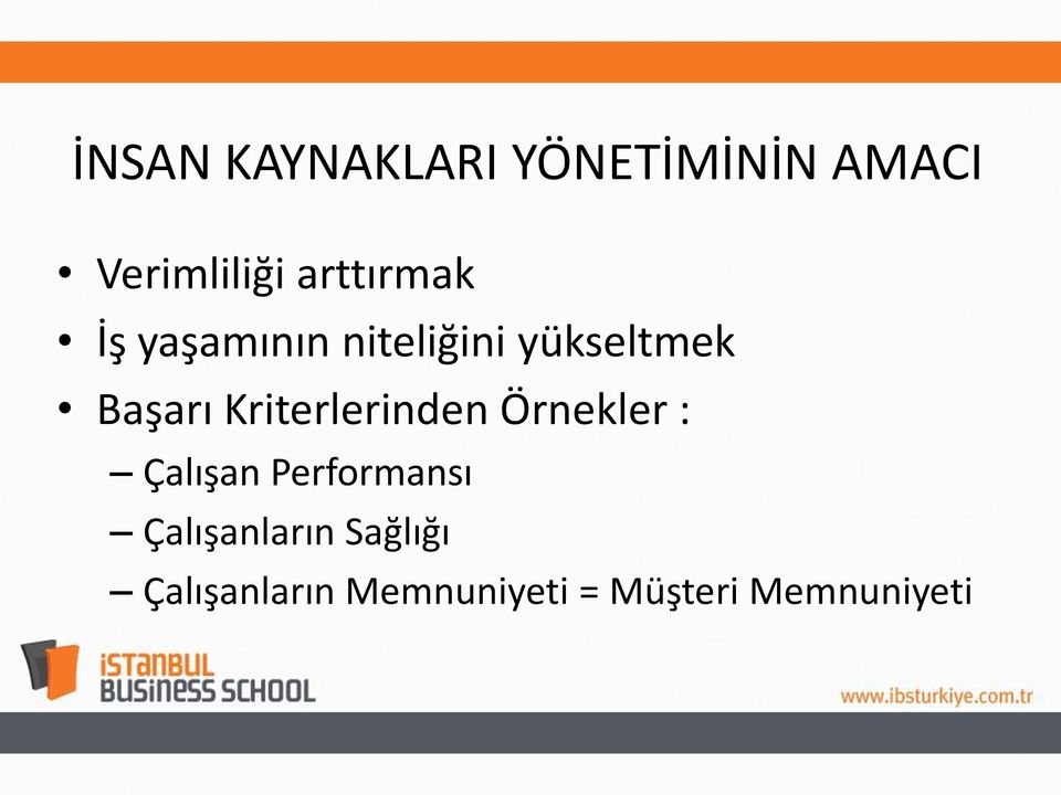 Başarı Kriterlerinden Örnekler : Çalışan Performansı