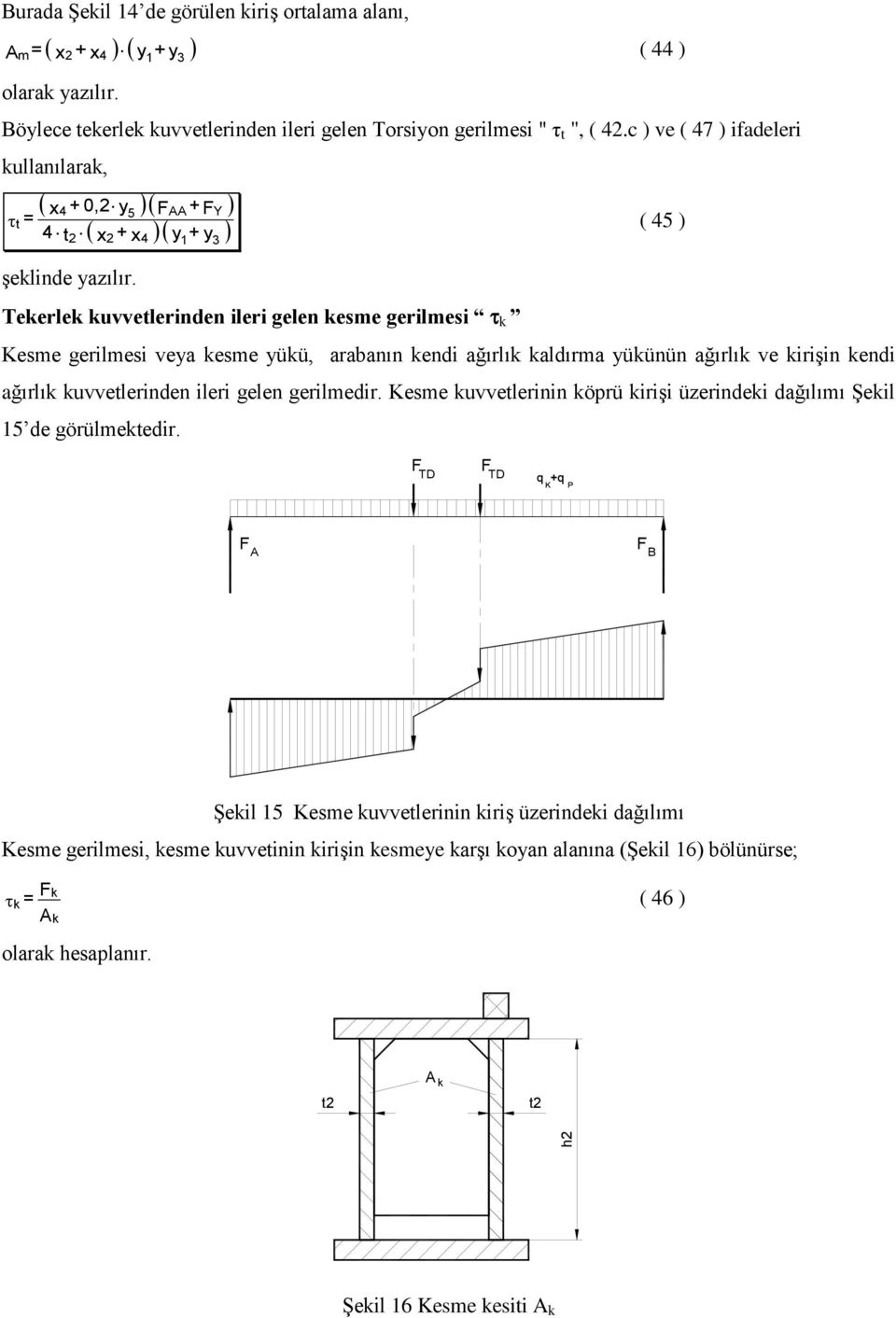 Tekerlek kuvvetlerinden ileri gelen kesme gerilmesi k esme gerilmesi veya kesme yükü, arabanın kendi ağırlık kaldırma yükünün ağırlık ve kirişin kendi ağırlık kuvvetlerinden ileri gelen