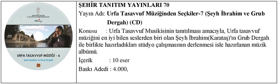 iyi bilen seslerden biri olan Şeyh İbrahim(Karataş)'ın Grub Dergah ile birlikte hazırladıkları