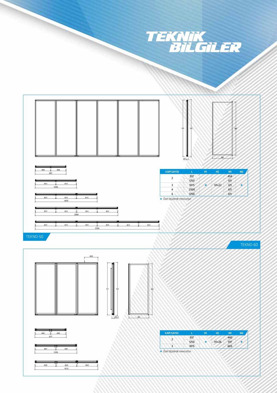 611 611 611 611 2500 611 611 611 611 611 611 3750 TEKNO-50 TEKNO-60 400 H1 H2 M2 66,4 M1 440 440