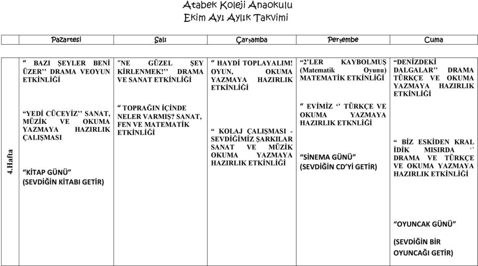 Hafta YEDİ CÜCEYİZ SANAT, MÜZİK VE OKUMA ÇALIŞMASI TOPRAĞIN İÇİNDE NELER VARMIŞ?