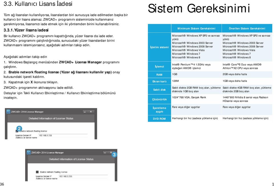 Yüzer lisans iadesi Bir kullan ZWCAD+ program kapatt nda, yüzer lisans da iade eder.