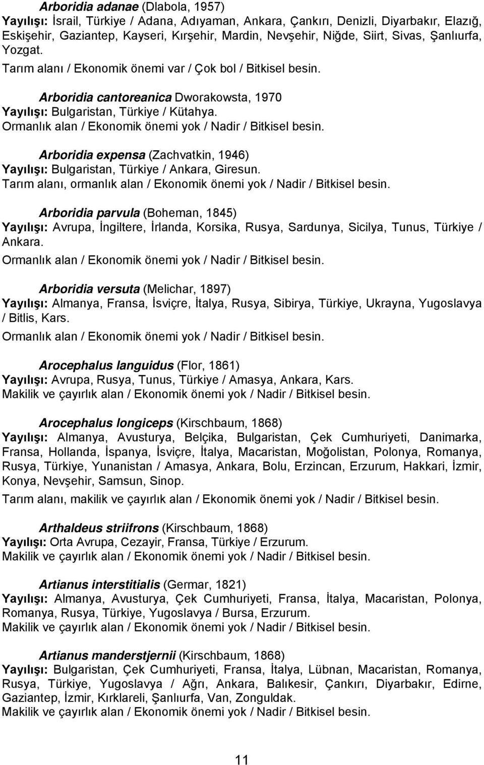 Arboridia expensa (Zachvatkin, 1946) Yayılışı: Bulgaristan, Türkiye / Ankara, Giresun. Tarım alanı, ormanlık alan / Ekonomik önemi yok / Nadir / Bitkisel besin.