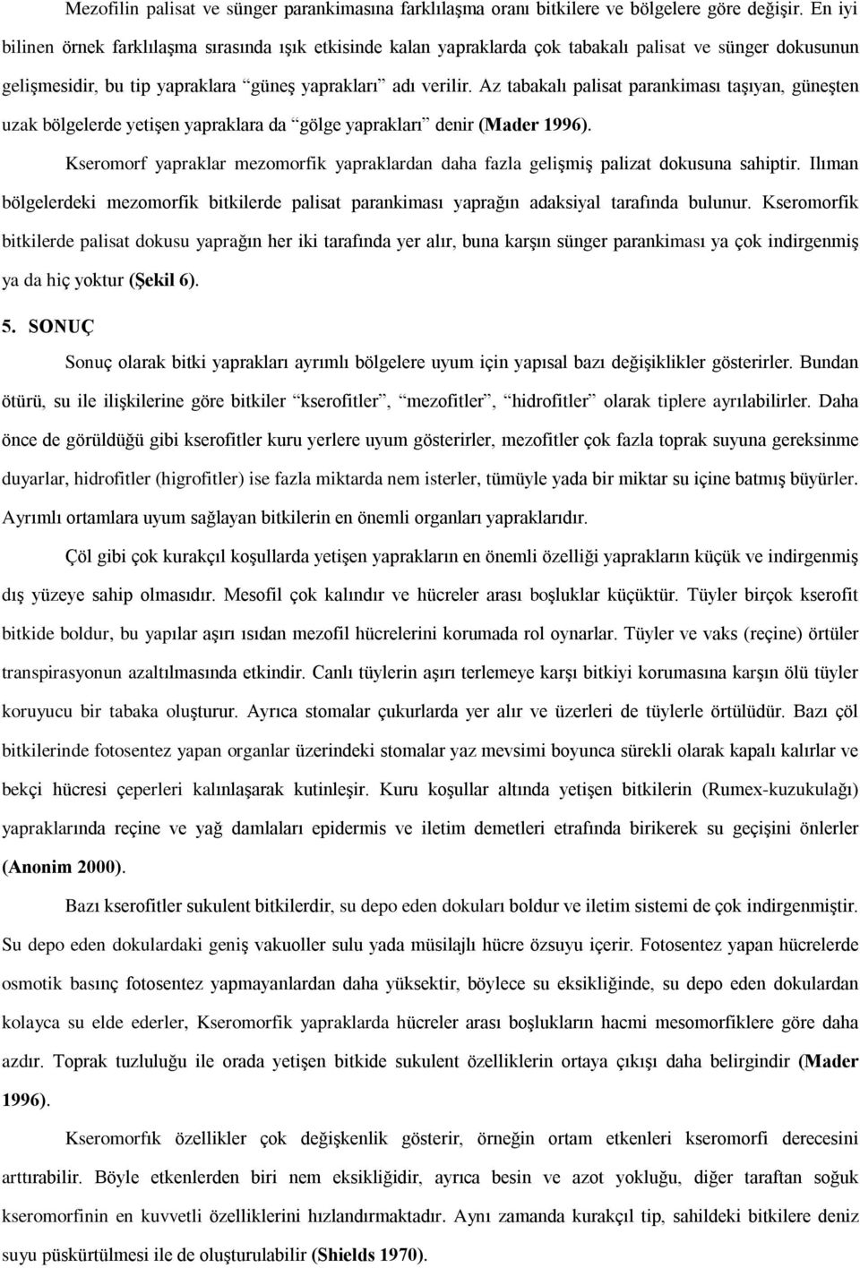 Az tabakalý palisat parankimasý taºýyan, güneºten uzak bölgelerde yetiºen yapraklara da gölge yapraklarý denir (Mader 1996).