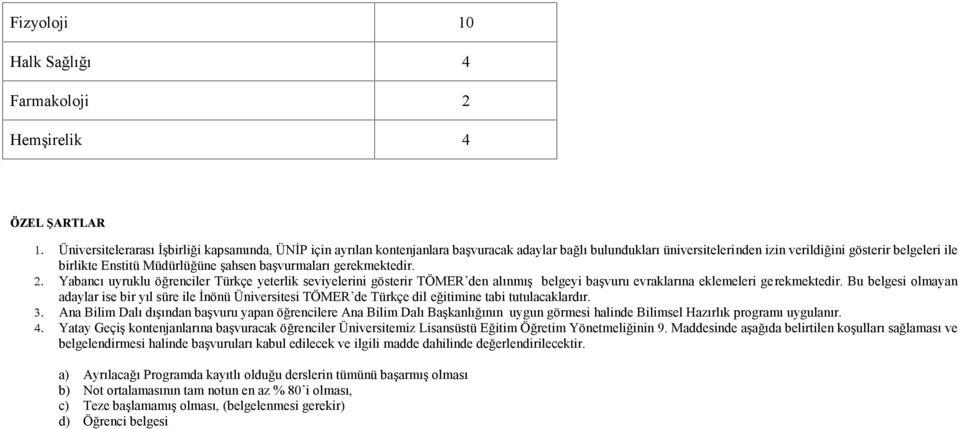 Yabancı uyruklu öğrenciler Türkçe yeterlik seviyelerini gösterir TÖMER den alınmış belgeyi başvuru evraklarına eklemeleri gerekmektedir.