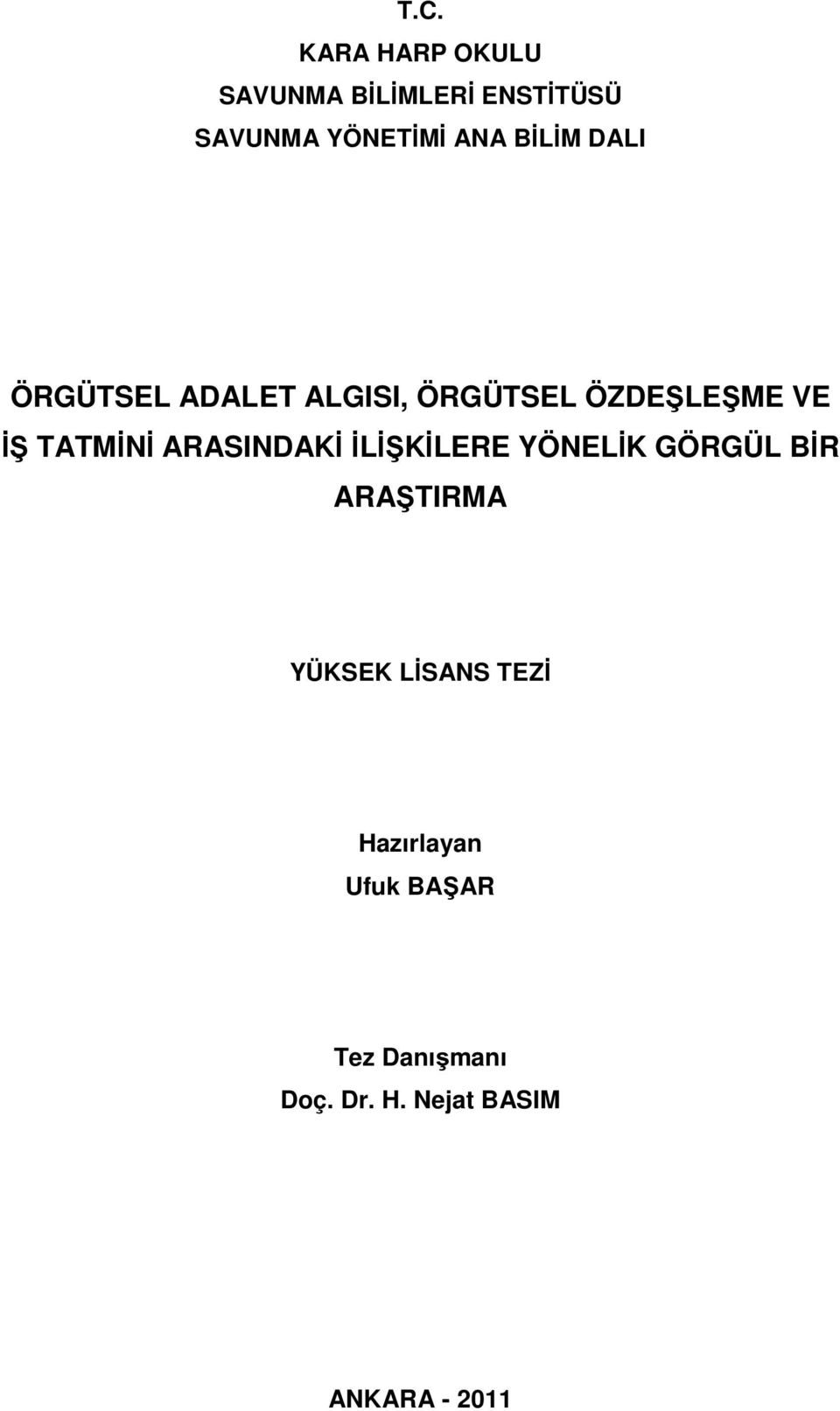 ARASINDAKİ İLİŞKİLERE YÖNELİK GÖRGÜL BİR ARAŞTIRMA YÜKSEK LİSANS TEZİ