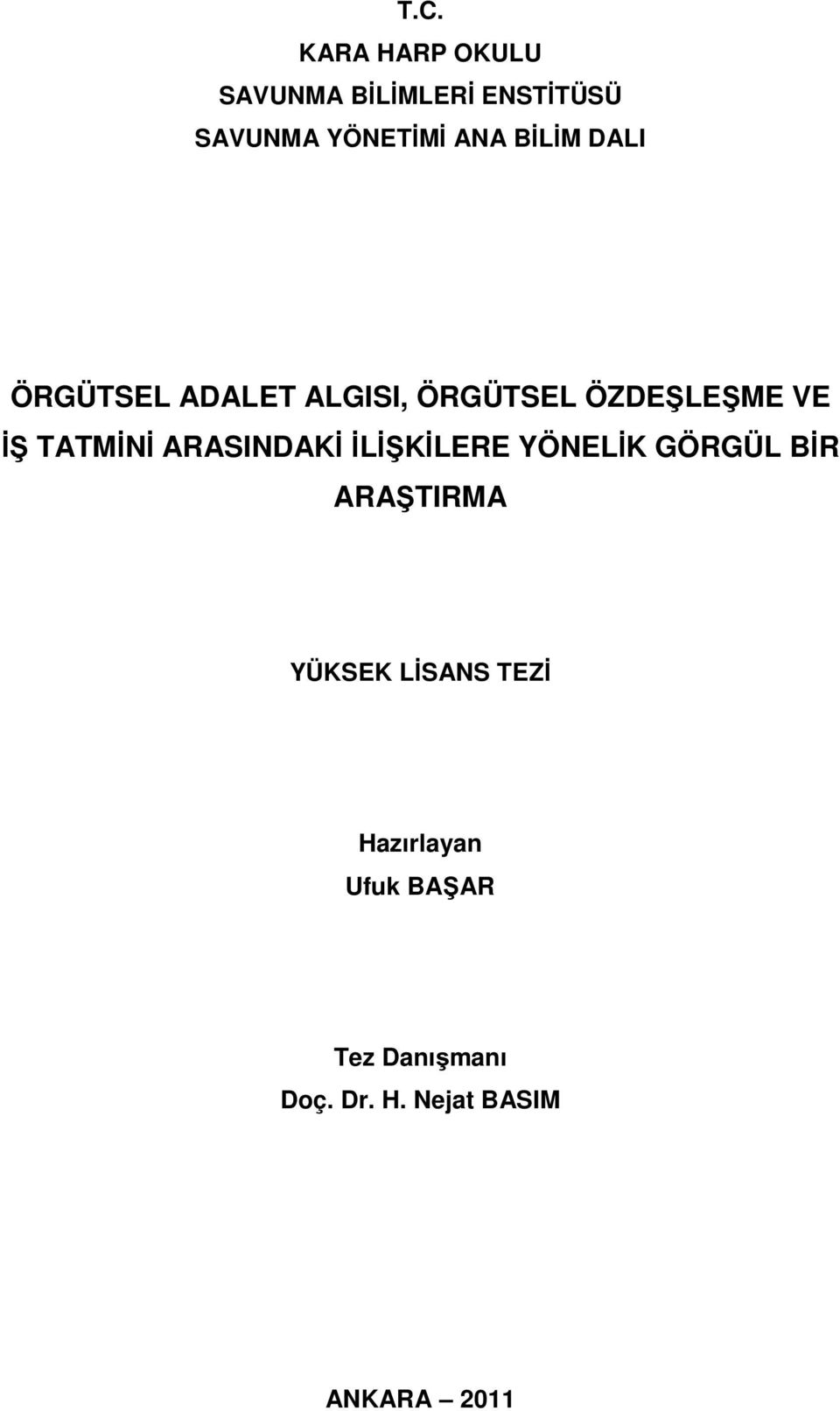 ARASINDAKİ İLİŞKİLERE YÖNELİK GÖRGÜL BİR ARAŞTIRMA YÜKSEK LİSANS TEZİ