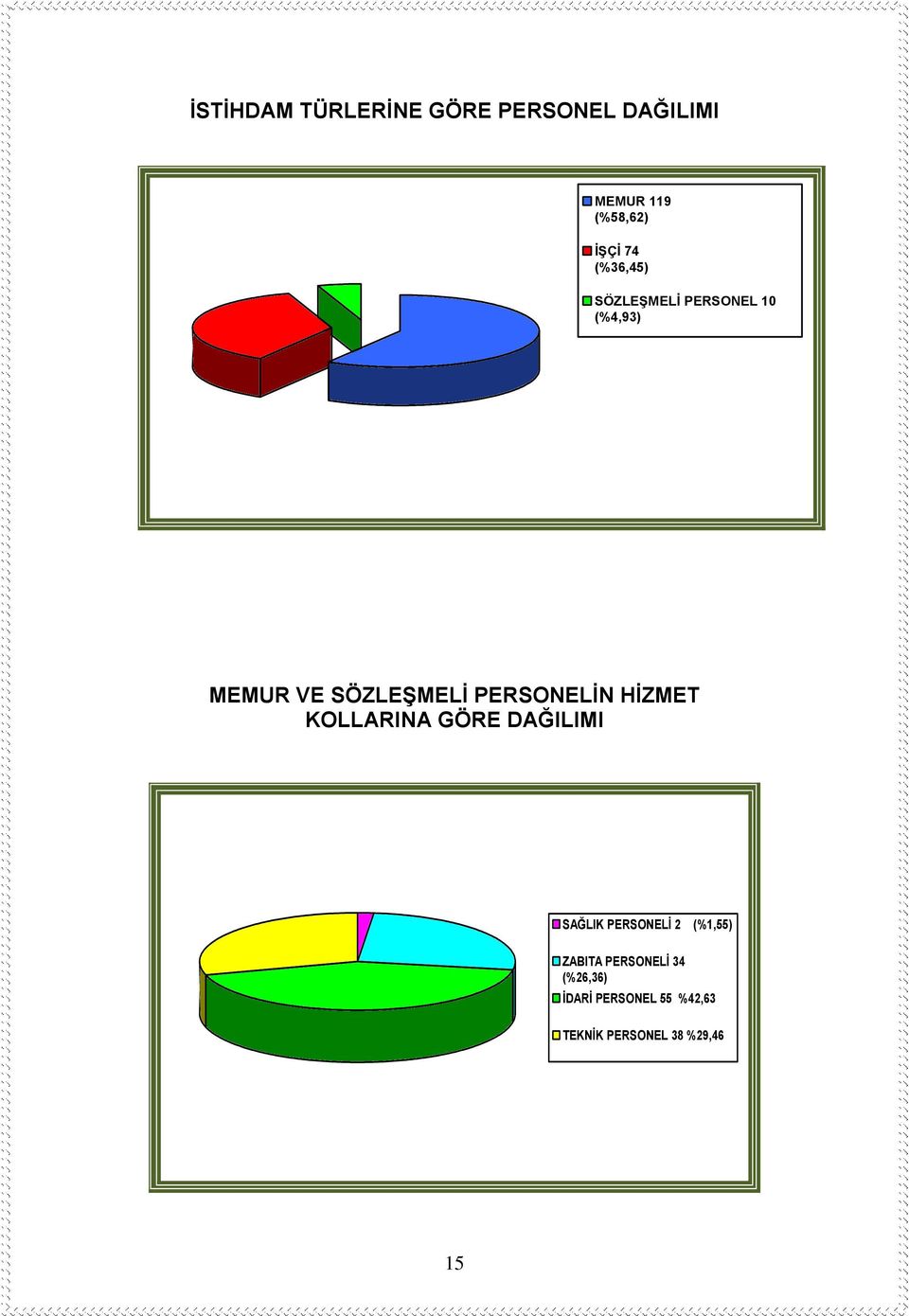 PERSONELİN HİZMET KOLLARINA GÖRE DAĞILIMI SAĞLIK PERSONELİ 2 (%1,55)