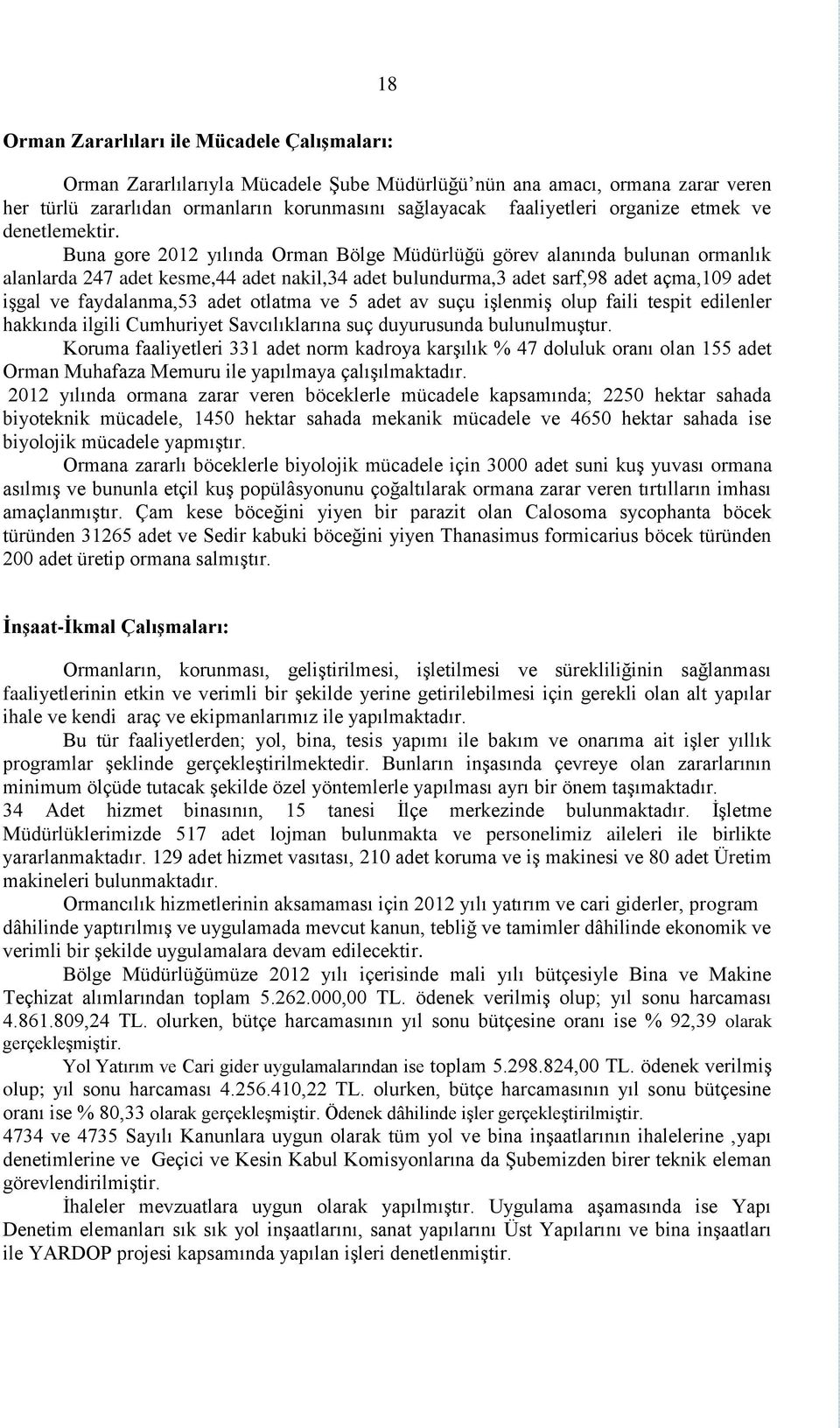 Buna gore 2012 yılında Orman Bölge Müdürlüğü görev alanında bulunan ormanlık alanlarda 247 adet kesme,44 adet nakil,34 adet bulundurma,3 adet sarf,98 adet açma,109 adet işgal ve faydalanma,53 adet