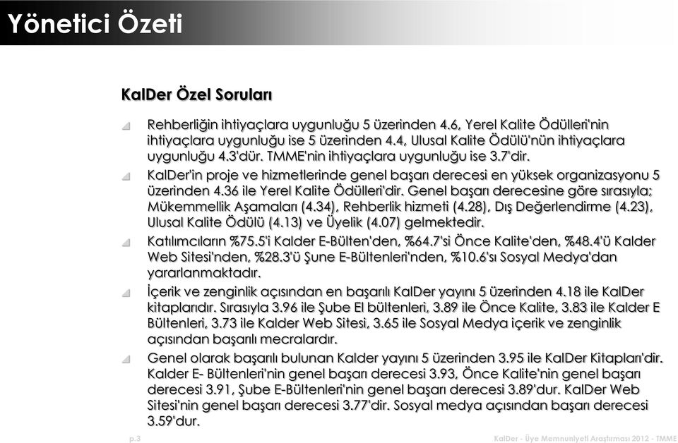 36 ile Yerel Kalite Ödülleri'dir. Genel başarı derecesine göre sırasıyla; Mükemmellik Aşamaları (4.34), Rehberlik hizmeti (4.28), Dış Değerlendirme (4.23), Ulusal Kalite Ödülü (4.13) ve Üyelik (4.