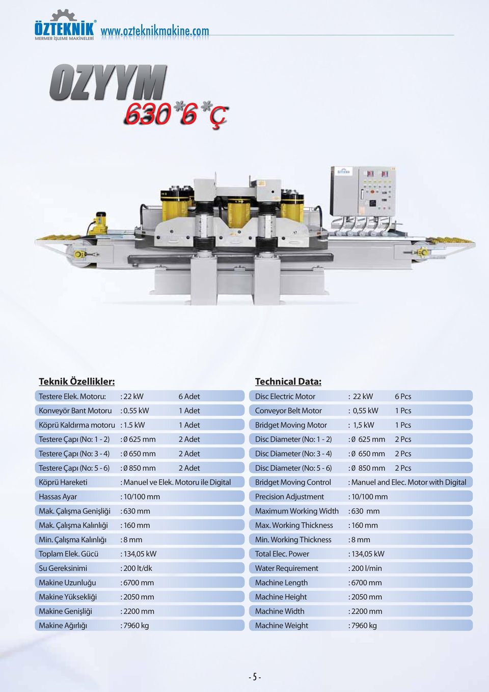 Motoru ile Digital Hassas Ayar : 10/100 mm Mak. Çalışma Genişliği : 630 mm Mak. Çalışma Kalınlıği : 160 mm Min. Çalışma Kalınlığı : 8 mm Toplam Elek.