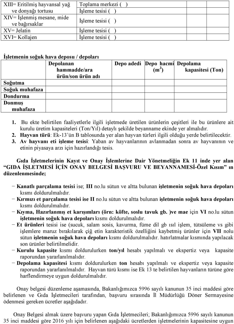 Bu ekte belirtilen faaliyetlerle ilgili işletmede üretilen ürünlerin çeşitleri ile bu ürünlere ait kurulu üretim kapasiteleri (Ton/Yıl) detaylı şekilde beyanname ekinde yer almalıdır. 2.