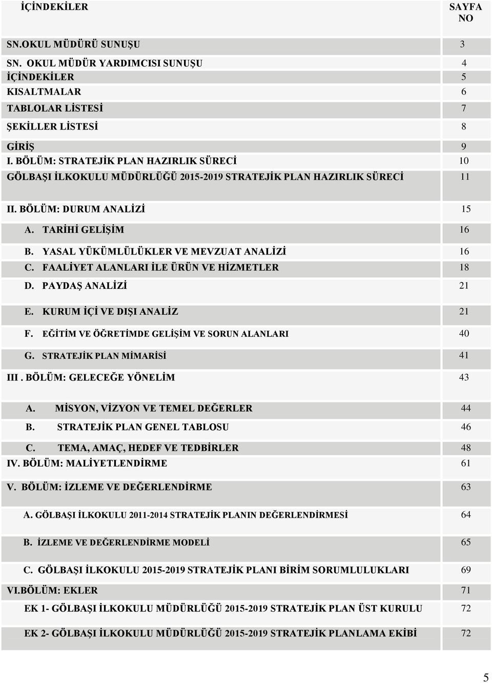 YASAL YÜKÜMLÜLÜKLER VE MEVZUAT ANALİZİ 16 C. FAALİYET ALANLARI İLE ÜRÜN VE HİZMETLER 18 D. PAYDAŞ ANALİZİ 21 E. KURUM İÇİ VE DIŞI ANALİZ 21 F. EĞİTİM VE ÖĞRETİMDE GELİŞİM VE SORUN ALANLARI 40 G.