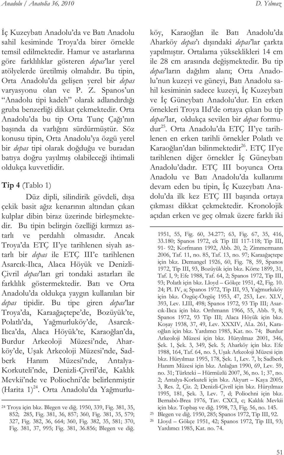 Spanos un Anadolu tipi kadeh olarak adlandırdı ı gruba benzerli i dikkat çekmektedir. Orta Anadolu da bu tip Orta Tunç Ça ı nın ba ında da varlı ını sürdürmü tür.