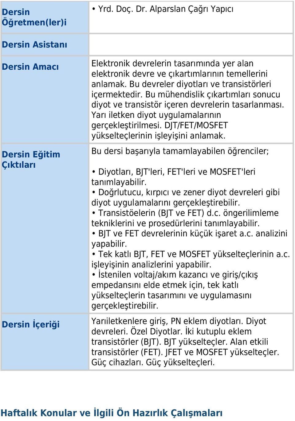 Bu devreler diyotları ve transistörleri içermektedir. Bu mühendislik çıkartımları sonucu diyot ve transistör içeren devrelerin tasarlanması. Yarı iletken diyot uygulamalarının gerçekleştirilmesi.