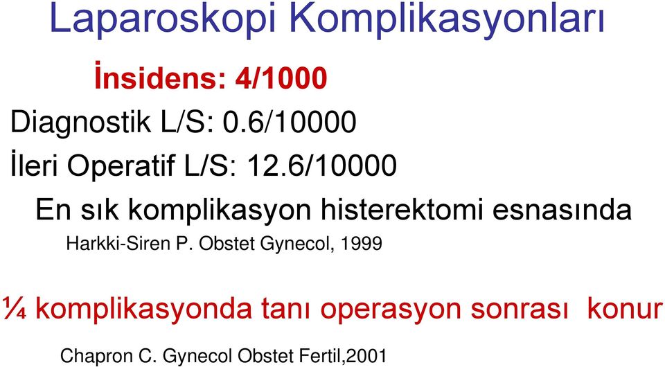 6/10000 En sık komplikasyon histerektomi esnasında Harkki-Siren P.