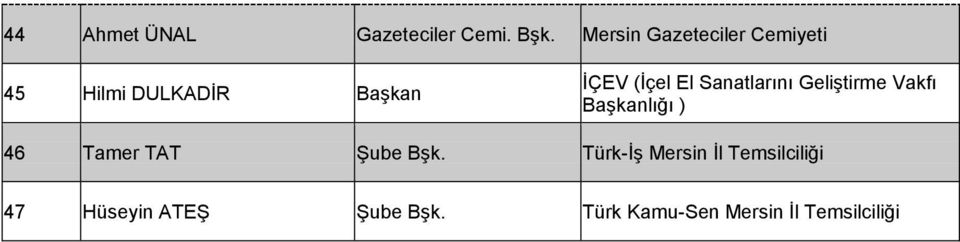 (İçel El Sanatlarını Geliştirme Vakfı ) 46 Tamer TAT Şube Bşk.