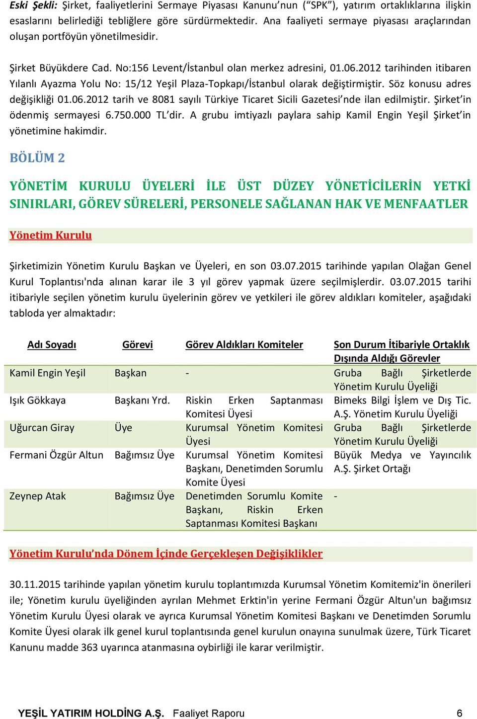 2012 tarihinden itibaren Yılanlı Ayazma Yolu No: 15/12 Yeşil Plaza-Topkapı/İstanbul olarak değiştirmiştir. Söz konusu adres değişikliği 01.06.