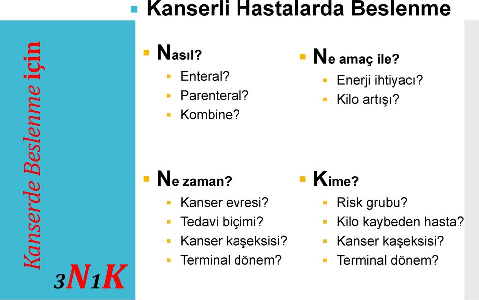 3N1K Ne zaman? Kanser evresi? Tedavi biçimi? Kanser kaşeksisi?