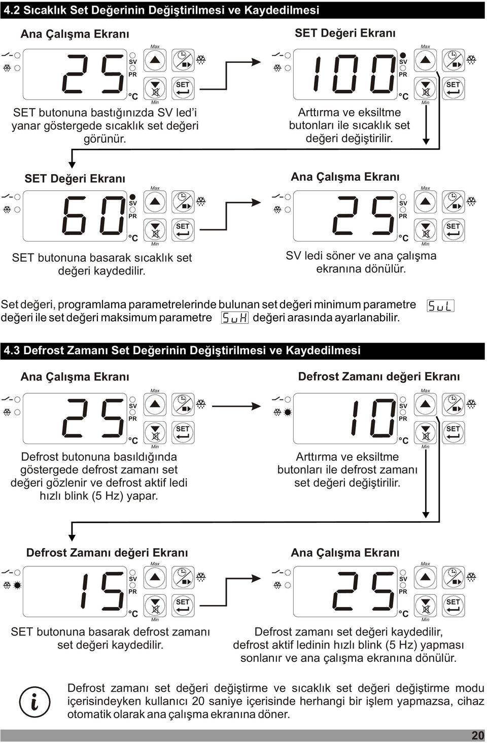 Set deðeri, programlama parametrelerinde bulunan set deðeri minimum parametre deðeri ile set deðeri maksimum parametre deðeri arasýnda ayarlanabilir. 4.