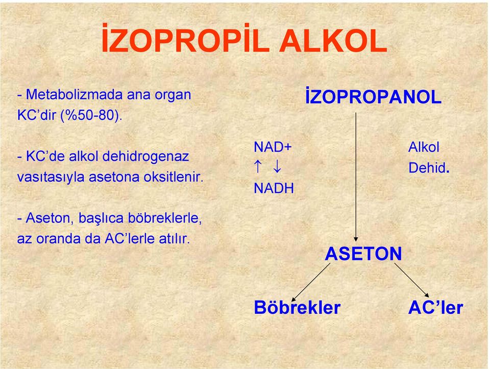 - Aseton, başlıca böbreklerle, az oranda da AC lerle atılır.