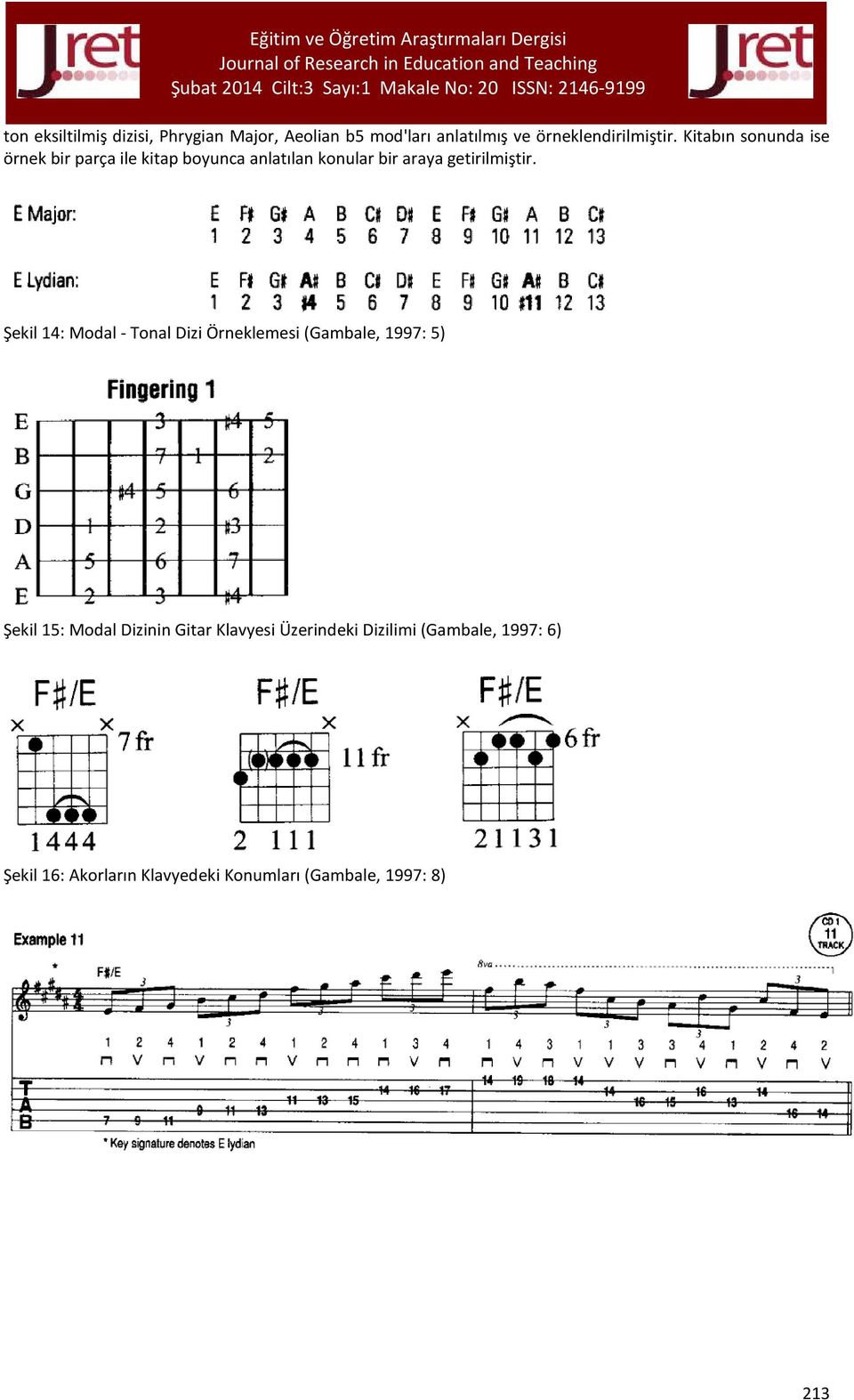 Şekil 14: Modal - Tonal Dizi Örneklemesi (Gambale, 1997: 5) Şekil 15: Modal Dizinin Gitar Klavyesi