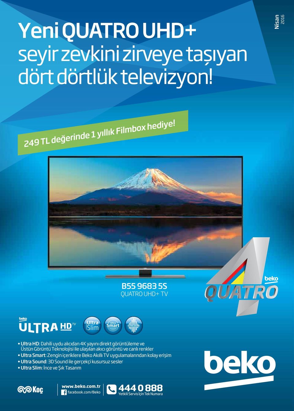 B55 968 5S QUATRO UHD+ TV Ultra HD: uydu alıcıdan K yayını direkt görüntüleme ve Üstün Görüntü Teknolojisi