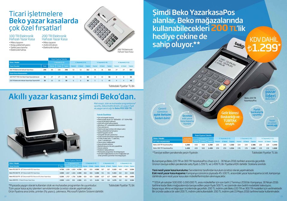 Elektronik Hafızalı Yazar Kasa Şimdi Beko YazarkasaPos alanlar, Beko mağazalarında kullanabilecekleri TL lik hediye çekine de sahip oluyor.** KDV dahil 1.99 * Peşin Fiyatına Taksitle Ürün / Model 1.