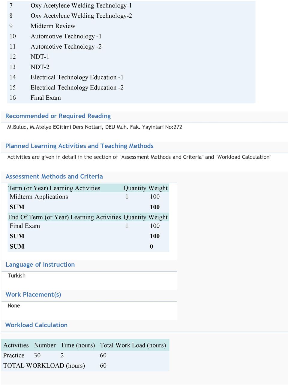 Yayinlari No:272 Planned Learning Activities and Teaching Methods Activities are given in detail in the section of "Assessment Methods and Criteria" and "Workload Calculation" Assessment Methods and