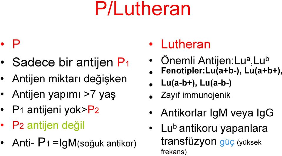 Antijen:Lu a,lu b Lu(a-b+), Lu(a-b-) Zayıf immunojenik Fenotipler:Lu(a+b-),