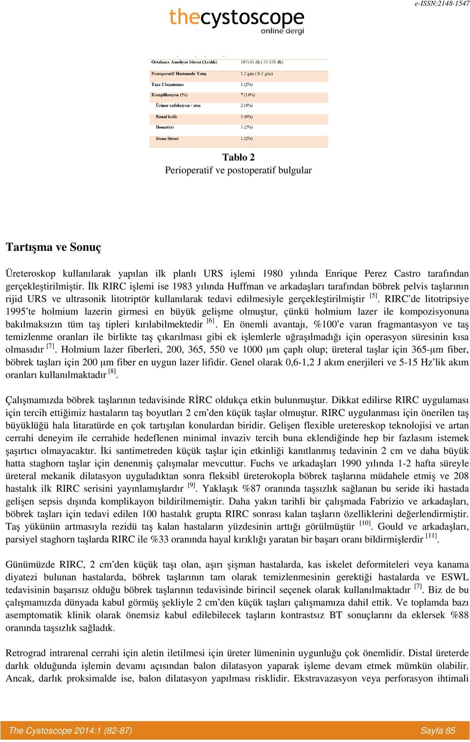 RIRC de litotripsiye 1995 te holmium lazerin girmesi en büyük gelişme olmuştur, çünkü holmium lazer ile kompozisyonuna bakılmaksızın tüm taş tipleri kırılabilmektedir [6].