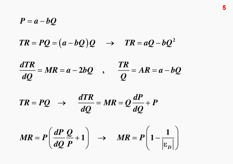 bq Q dtr dp TR = PQ = MR = Q + P dq