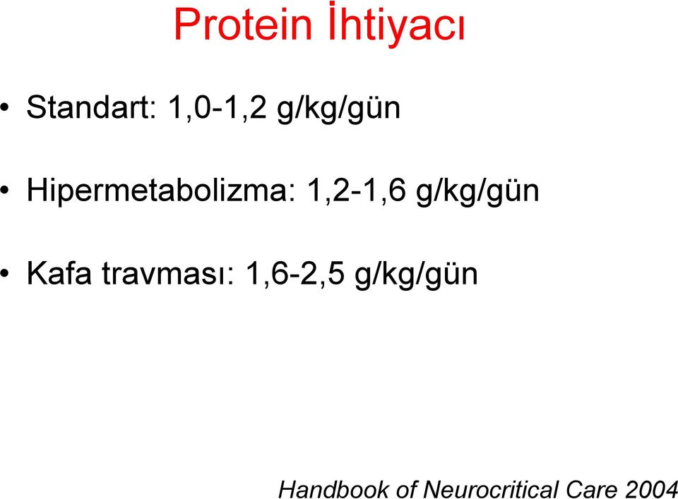 g/kg/gün Kafa travması: 1,6-2,5