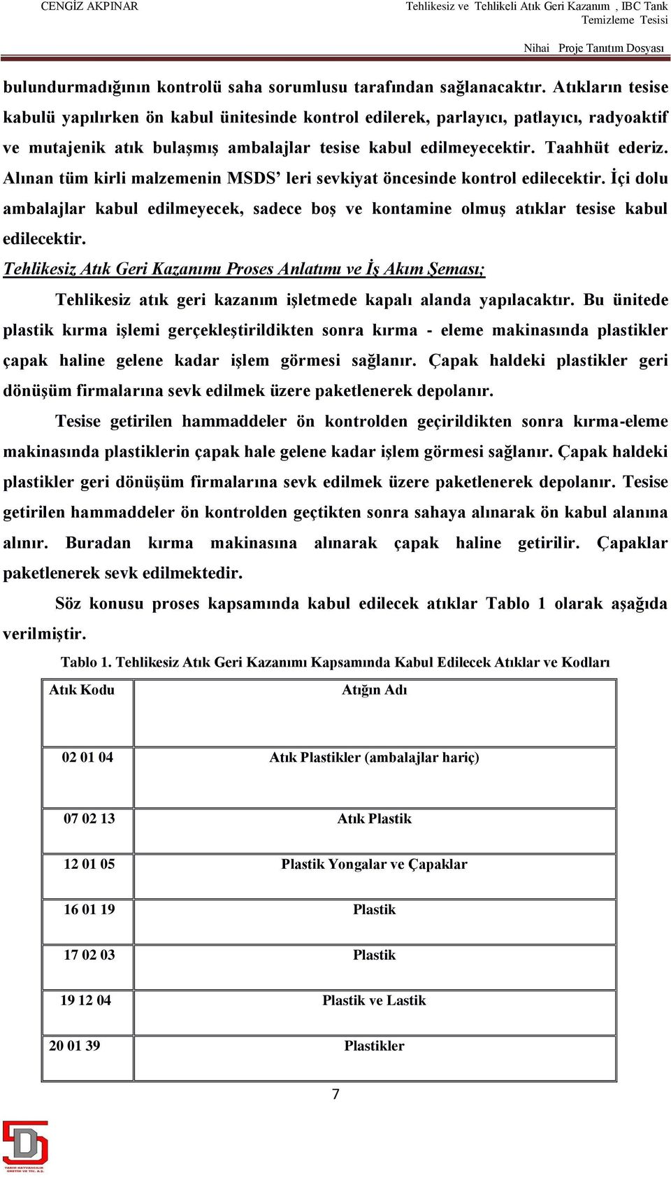 Alınan tüm kirli malzemenin MSDS leri sevkiyat öncesinde kontrol edilecektir. İçi dolu ambalajlar kabul edilmeyecek, sadece boş ve kontamine olmuş atıklar tesise kabul edilecektir.