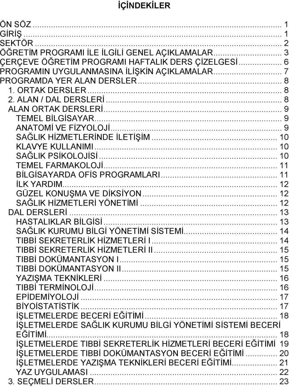 .. 10 KLAVYE KULLANIMI... 10 SAĞLIK PSİKOLOJİSİ... 10 TEMEL FARMAKOLOJİ... 11 BİLGİSAYARDA OFİS PROGRAMLARI... 11 İLK YARDIM... 12 GÜZEL KONUŞMA VE DİKSİYON... 12 SAĞLIK HİZMETLERİ YÖNETİMİ.