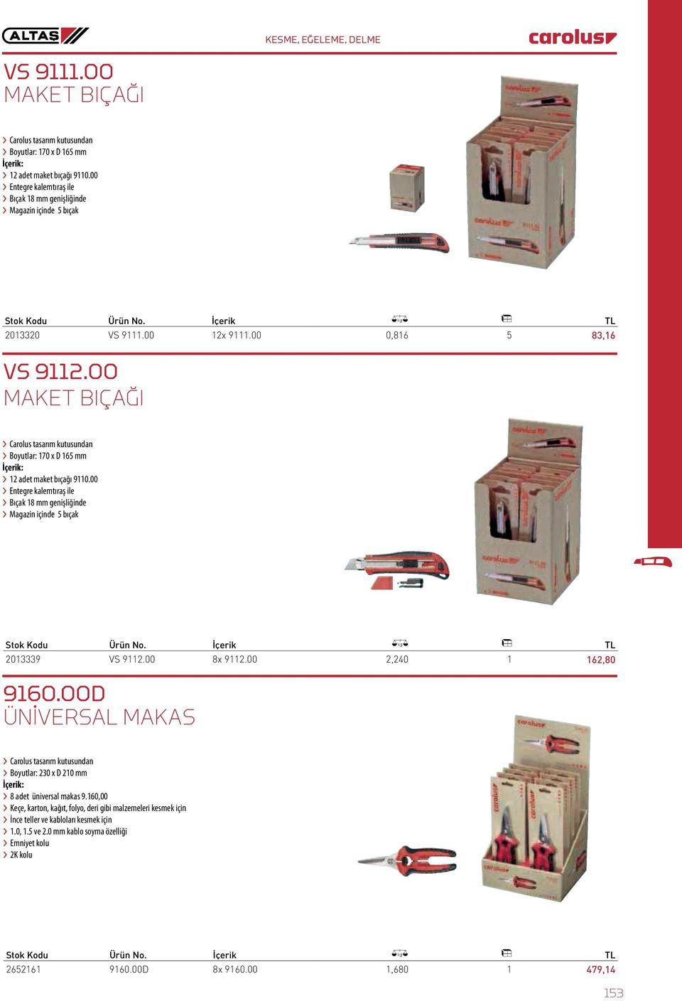 00 Entegre kalemtıraş ile Bıçak 18 mm genişliğinde Magazin içinde 5 bıçak İçerik 0 2013339 VS 9112.00 8x 9112.00 2,240 1 162,80 9160.