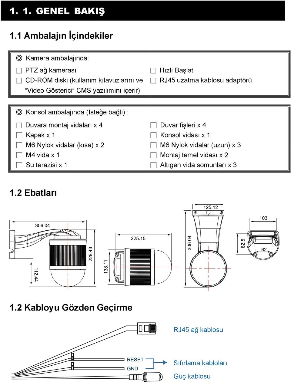 içerir) Hızlı Başlat RJ45 uzatma kablosu adaptörü Konsol ambalajında (İsteğe bağlı) : Duvara montaj vidaları x 4 Duvar fişleri x 4