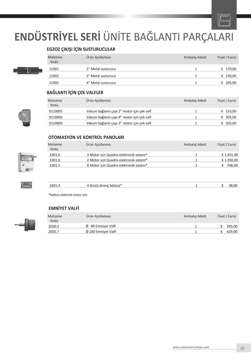 OTOMASYON VE KONTROL PANOLARI 330.0 3 Motor için Quadro elektronik sistem*.43,00 330.6 2 Motor için Quadro elektronik sistem*.350,00 330.