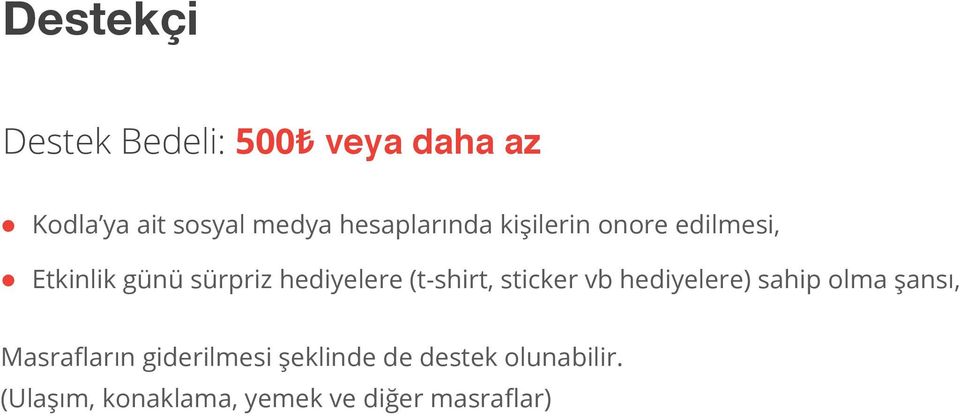 (t-shirt, sticker vb hediyelere) sahip olma şansı, Masrafların